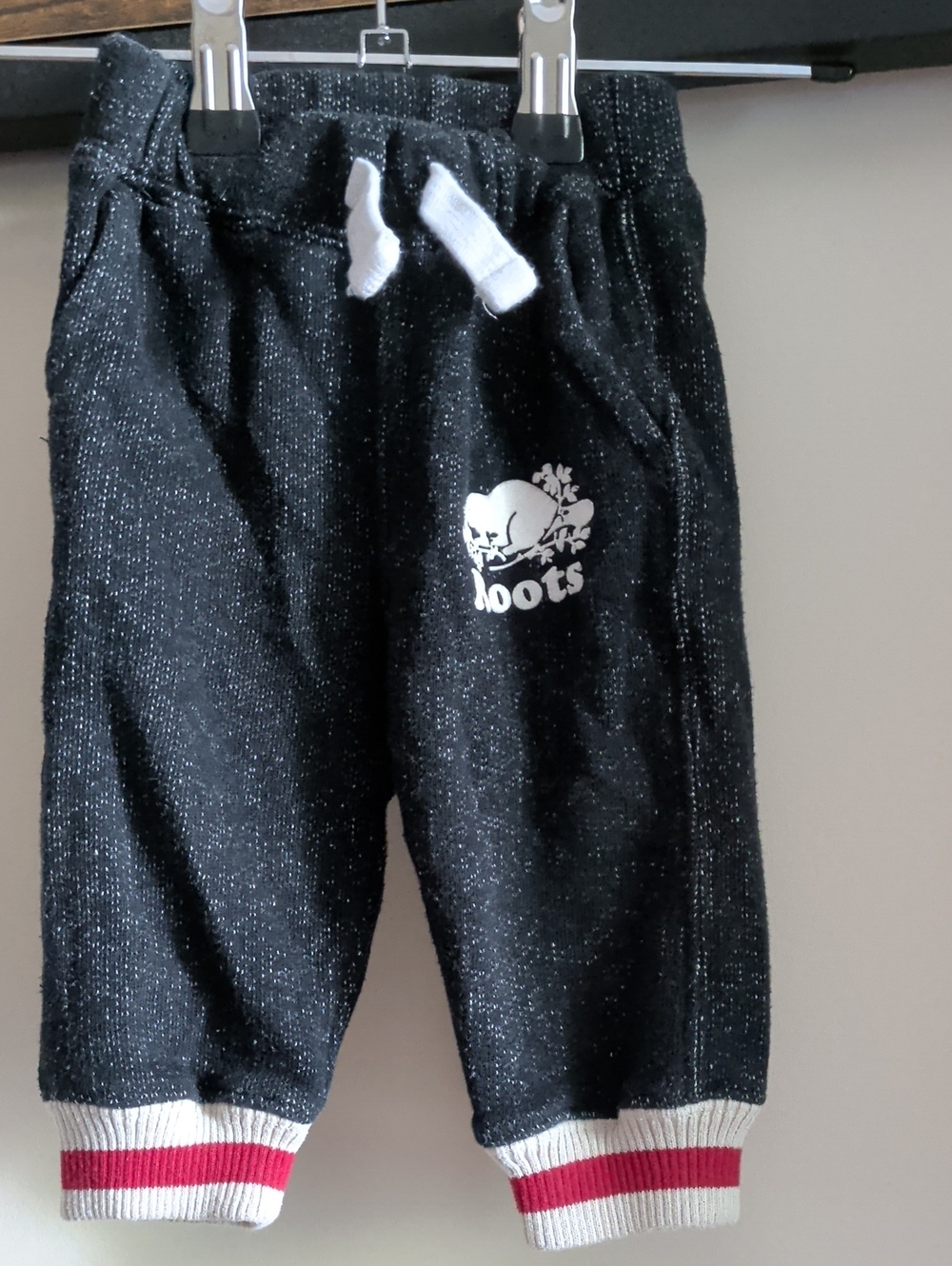 Roots Kids Black Sweat Joggers with White Drawstring and Red Cuff Stripes